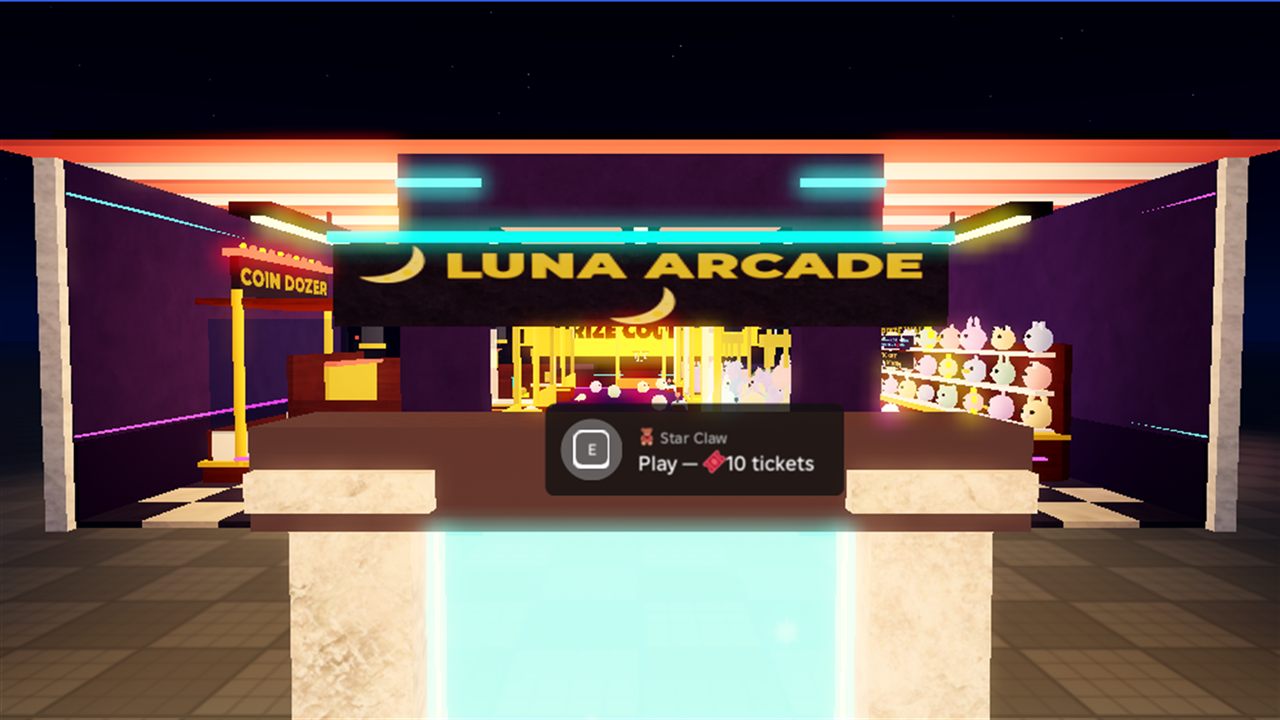 The neon-lit Luna Arcade entrance